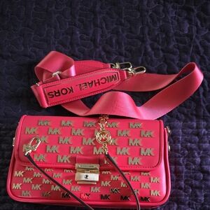 Michael Kors Fuchsia Crossbody Bag with Gold Accents